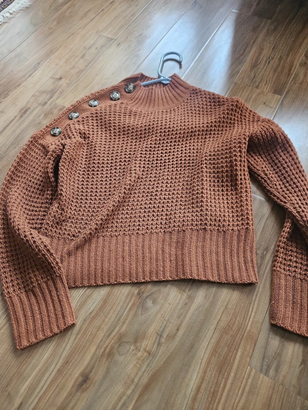 Full Circle Trends Chunky Knit Button-Shoulder Sweater - Rust Size M